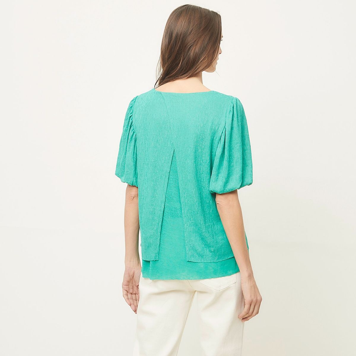 BASEMENT - Polera Basement Manga Corta Cuello V Mujer