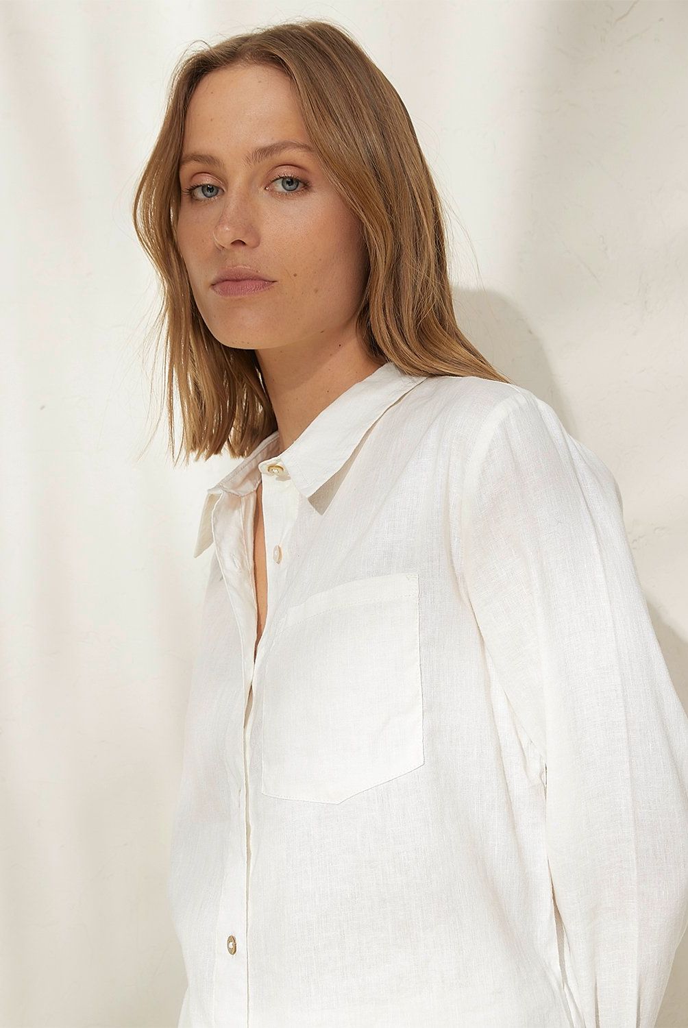 BASEMENT - Blusa Basement Lino Manga Larga Mujer