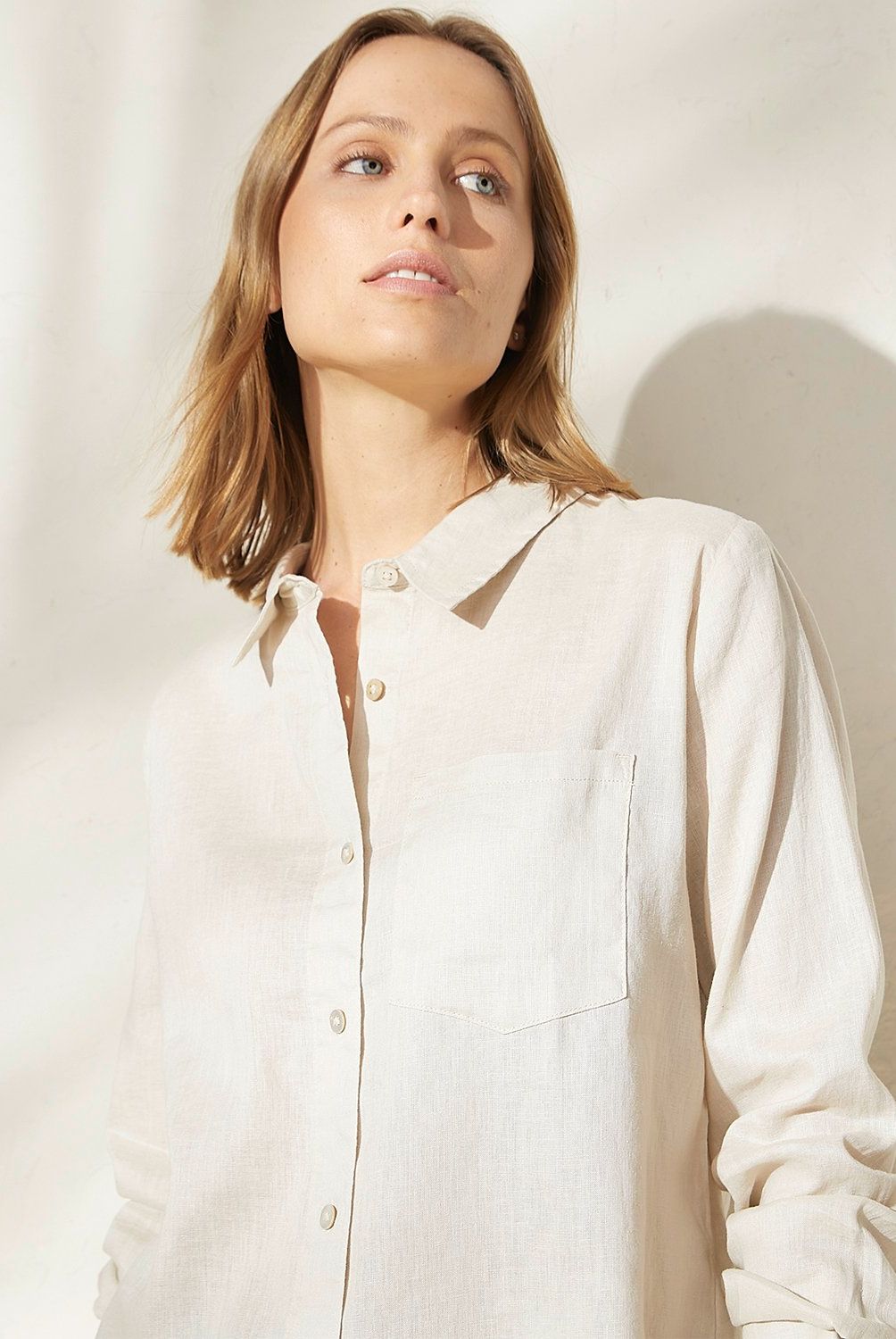BASEMENT - Blusa Basement Lino Manga Larga Mujer