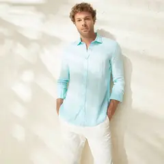 CASCAIS - Camisa Casual Manga Larga Slim Fit Lino Hombre