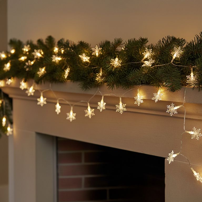 Guirnalda Copos de Nieve 3.2 Metros con 35 Luces Led Cálido Adorno Decoración Navidad