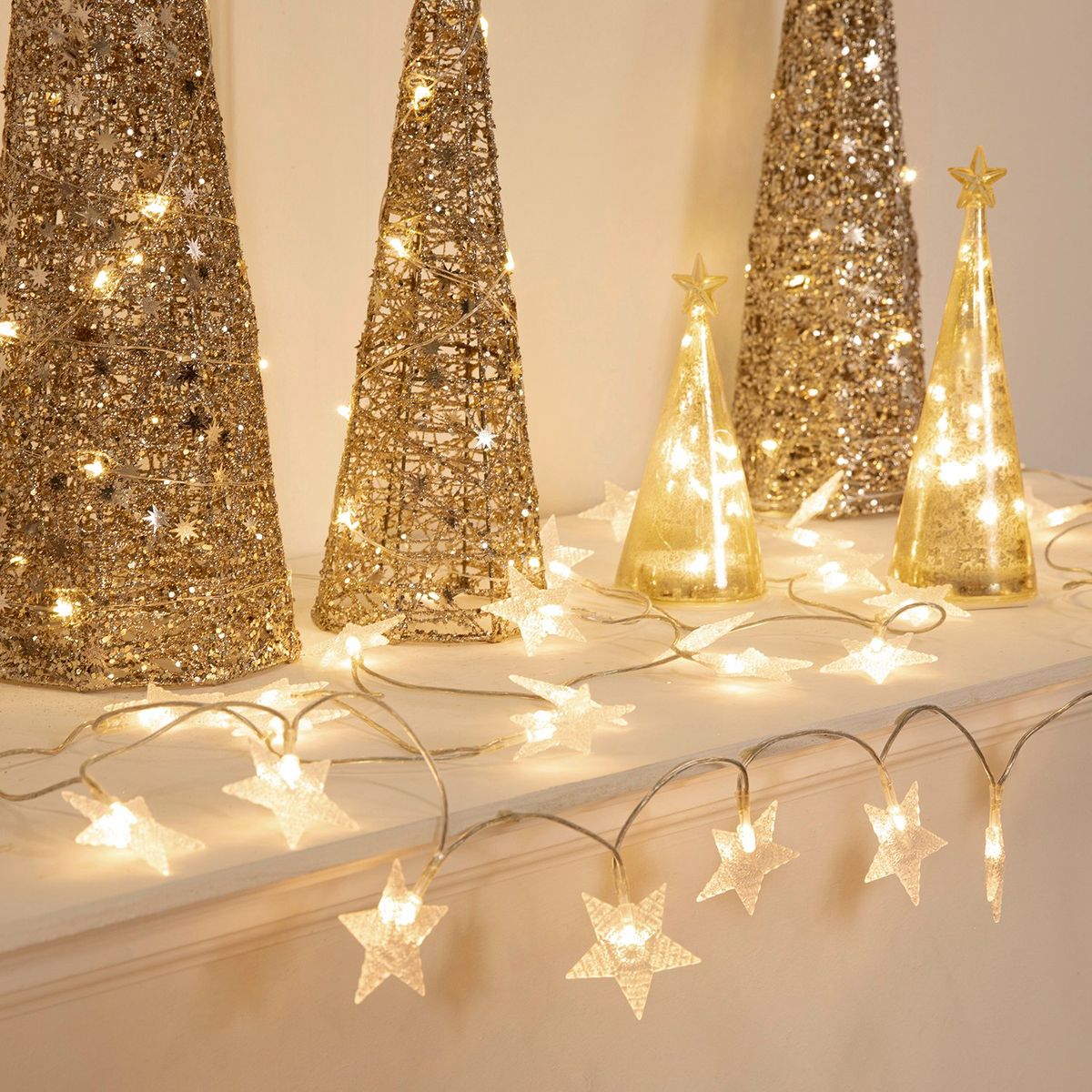 MICA - Guirnalda 3.2 Metros Con 35 Luces Led Estrella Blanco Cálido Adorno Árbol Navidad Mica