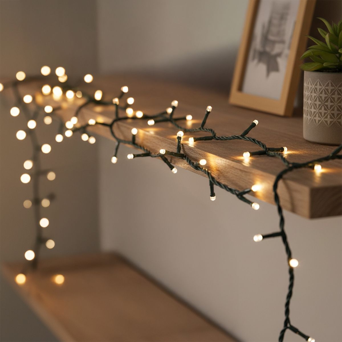 MICA - Guirnalda 8 Metros Con 140 Luces Led Blanco Cálido Adorno Árbol Navidad Mica