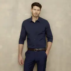 WOLF&HANK - Camisa de Vestir Hombre Manga Larga Algodón Lisa