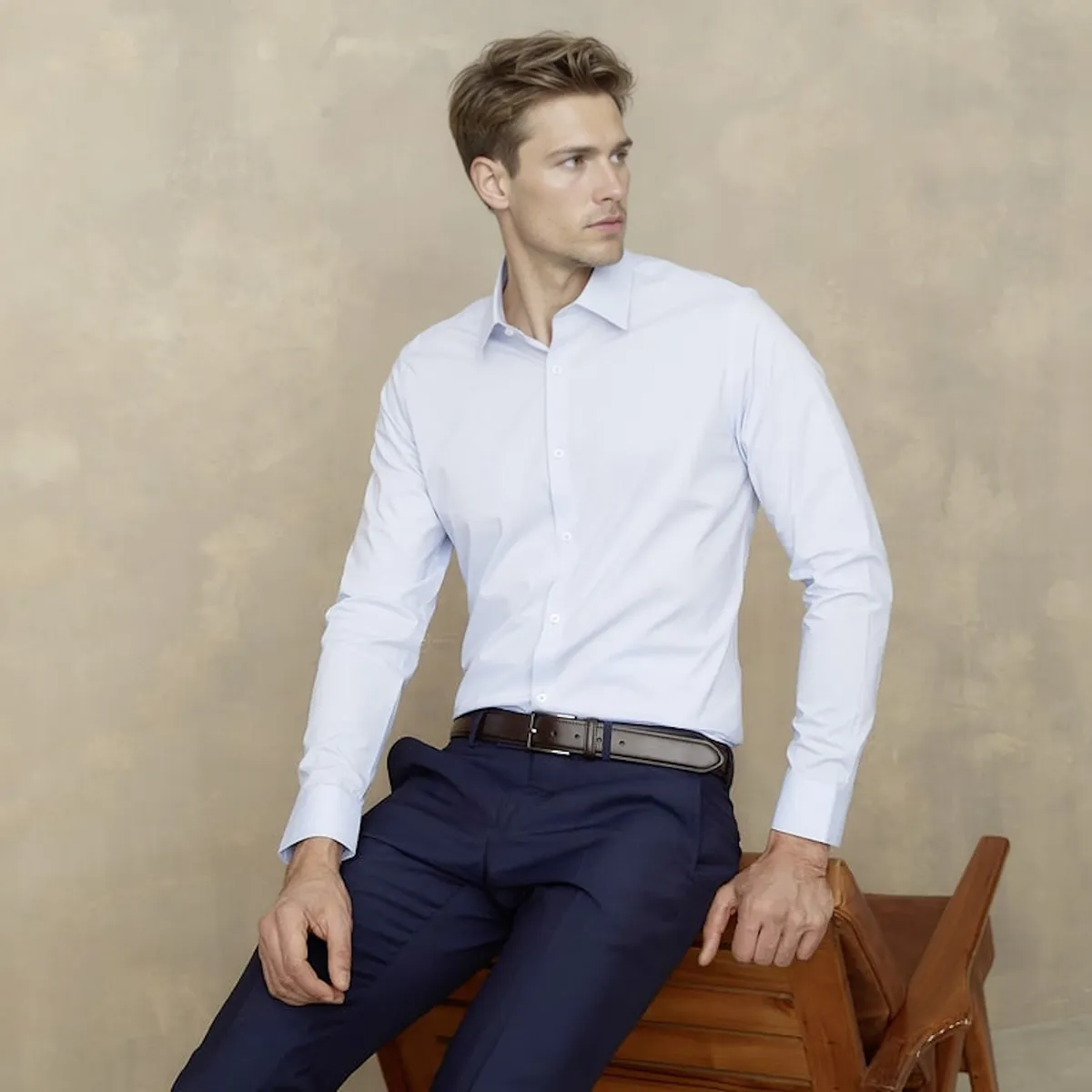 WOLF&HANK - Camisa de Vestir Hombre Wolf&Hank Manga Larga Algodón Lisa