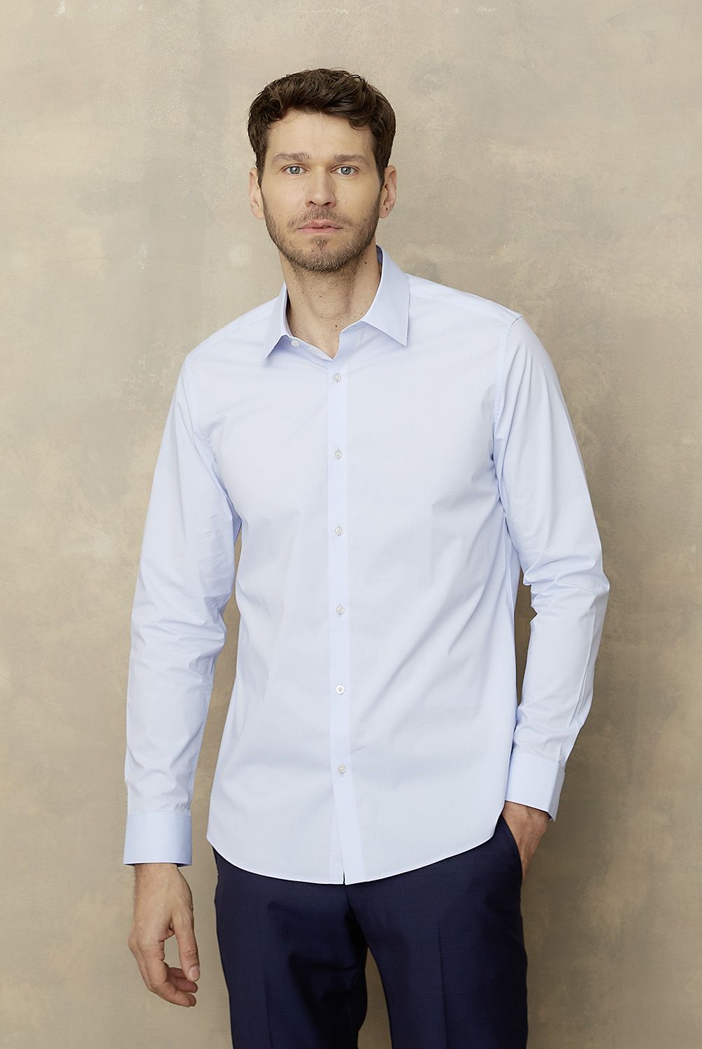 WOLF&HANK - Camisa de Vestir Hombre Wolf&Hank Manga Larga Algodón Lisa