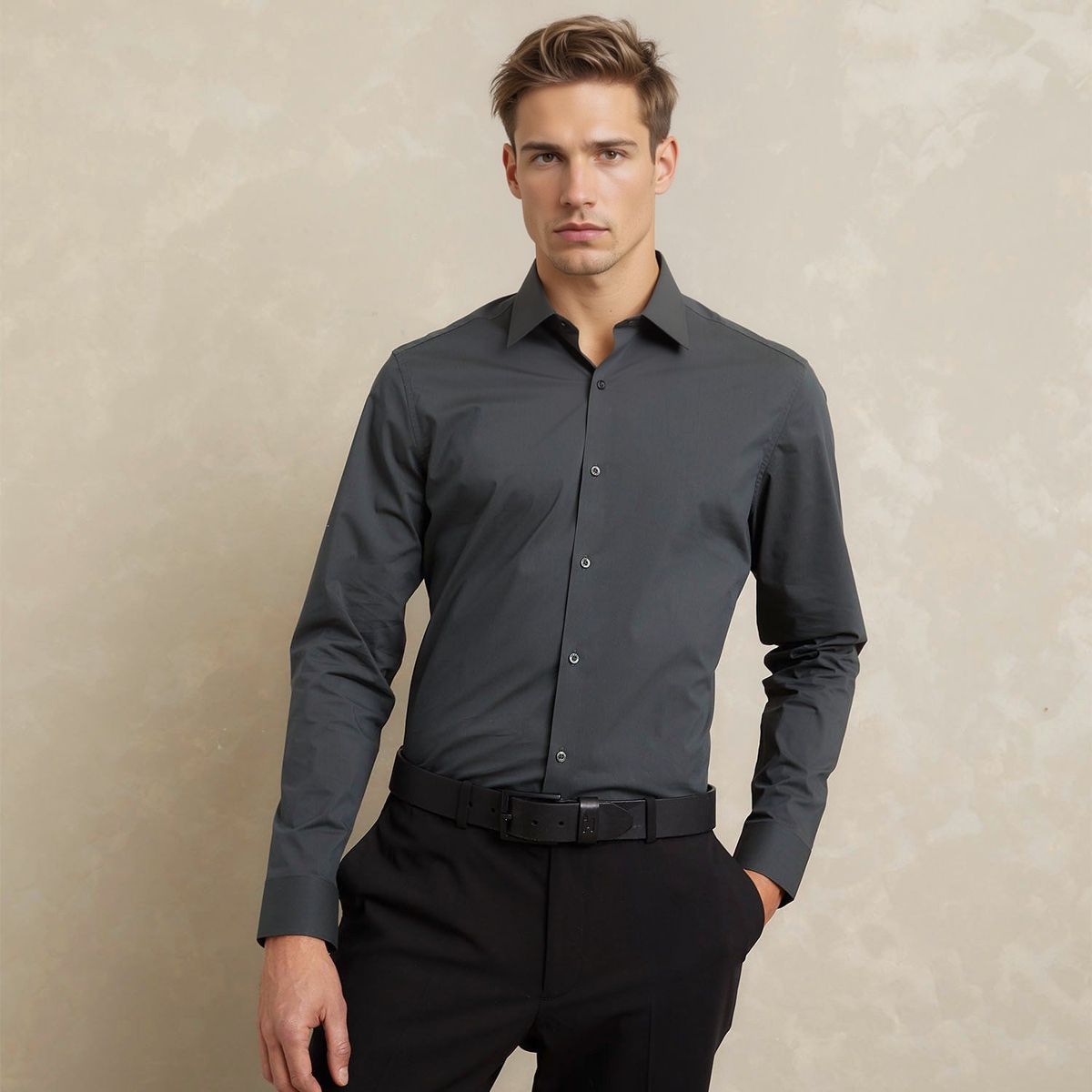 WOLF&HANK - Camisa de Vestir Hombre Wolf&Hank Manga Larga Algodón Lisa