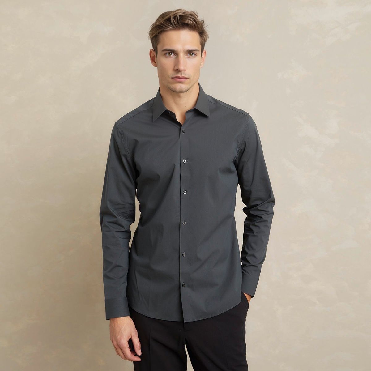 WOLF&HANK - Camisa de Vestir Hombre Wolf&Hank Manga Larga Algodón Lisa