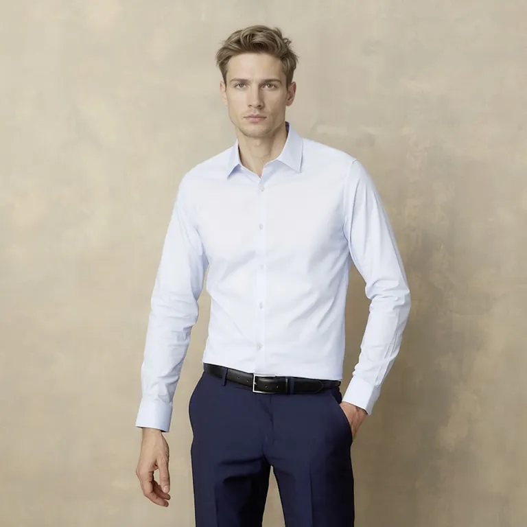Camisa de Vestir Algodón Manga Larga Hombre