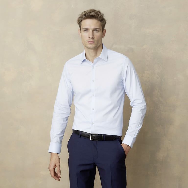 Camisa de Vestir Algodón Manga Larga Hombre