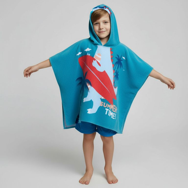 Poncho Toalla Infantil Dinosaurio Surf