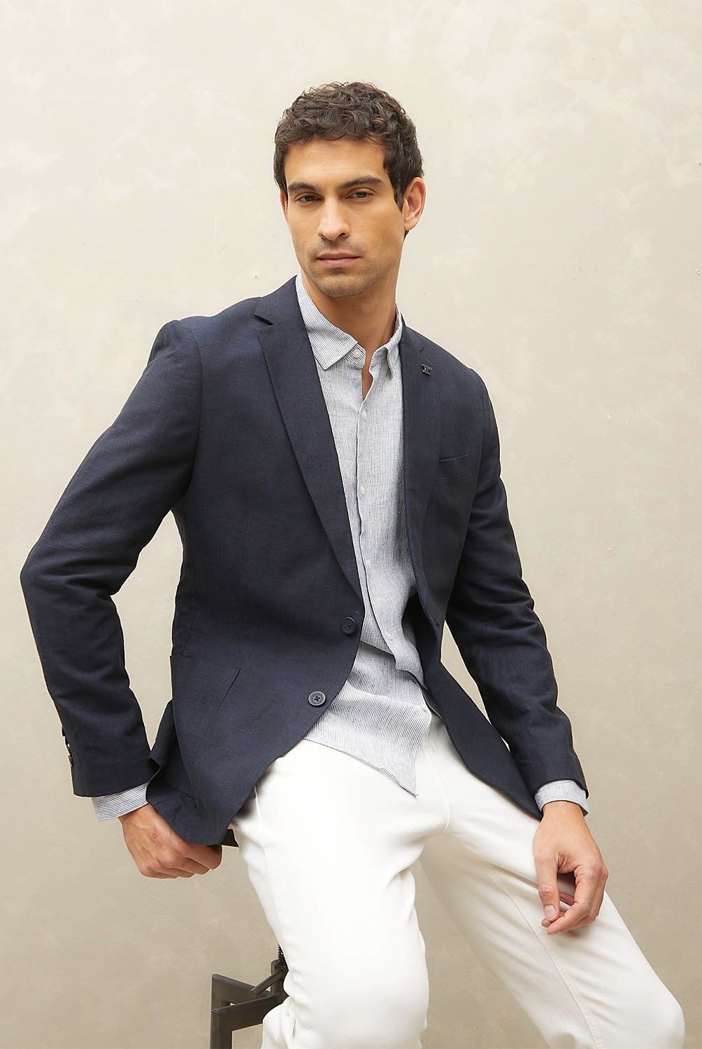 WOLF&HANK - Blazer Casual Lino Manga Larga Hombre Wolf&Hank