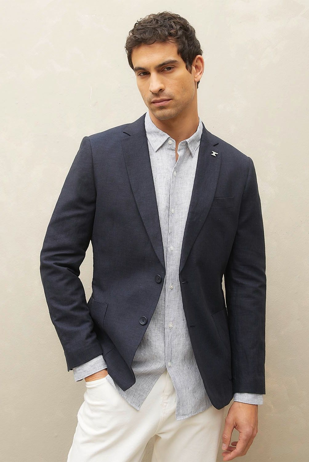 WOLF&HANK - Blazer Casual Lino Manga Larga Hombre Wolf&Hank