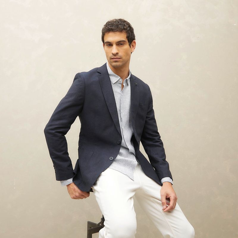 WOLF&HANK - Blazer Casual Lino Manga Larga Hombre Wolf&Hank