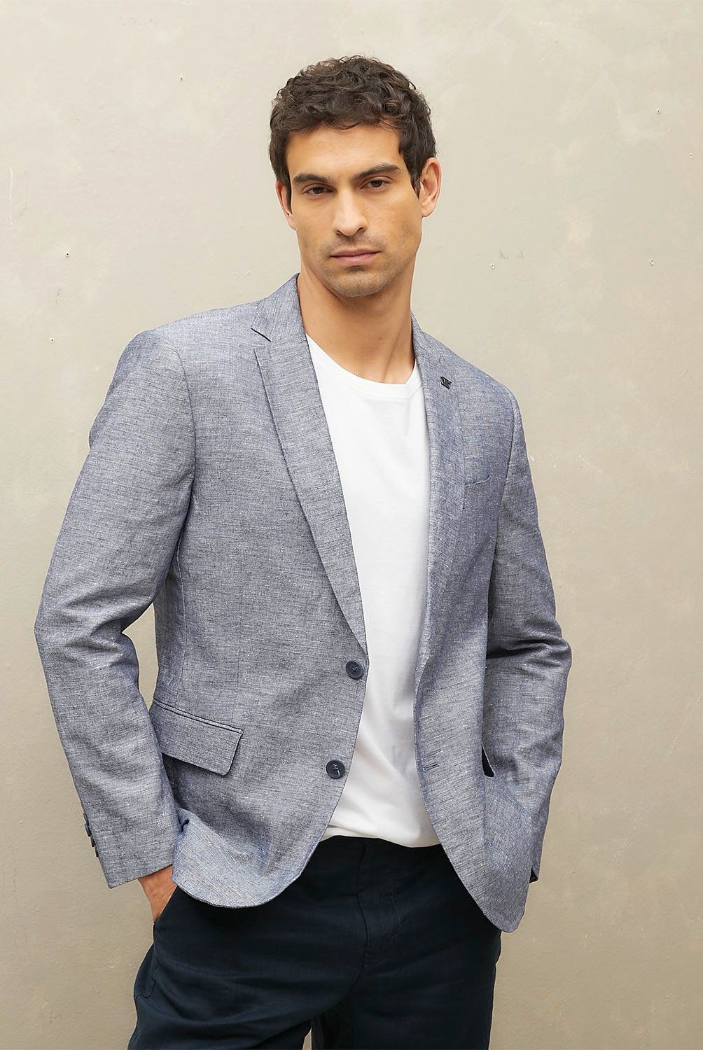 WOLF&HANK - Blazer Casual Lino Manga Larga Hombre Wolf&Hank