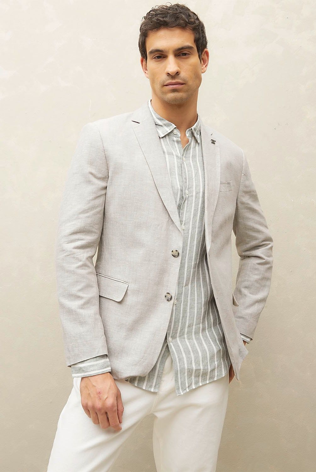 WOLF&HANK - Blazer Casual Lino Manga Larga Hombre Wolf&Hank