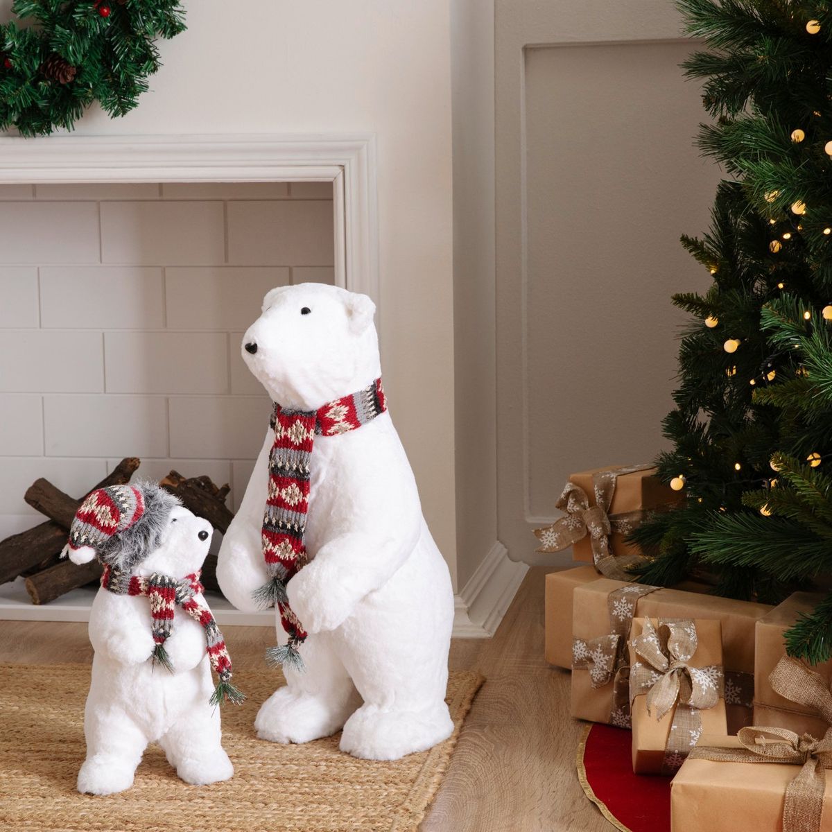 MICA - Adorno Muñeco Oso Con Bufanda Navidad 15X14X30 Cm Mica