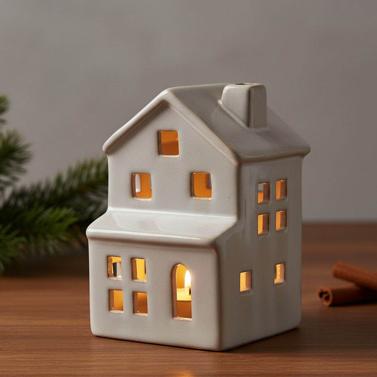 MICA - Adorno Casa Blanca Con Luz Navidad 13.5 Cm Mica