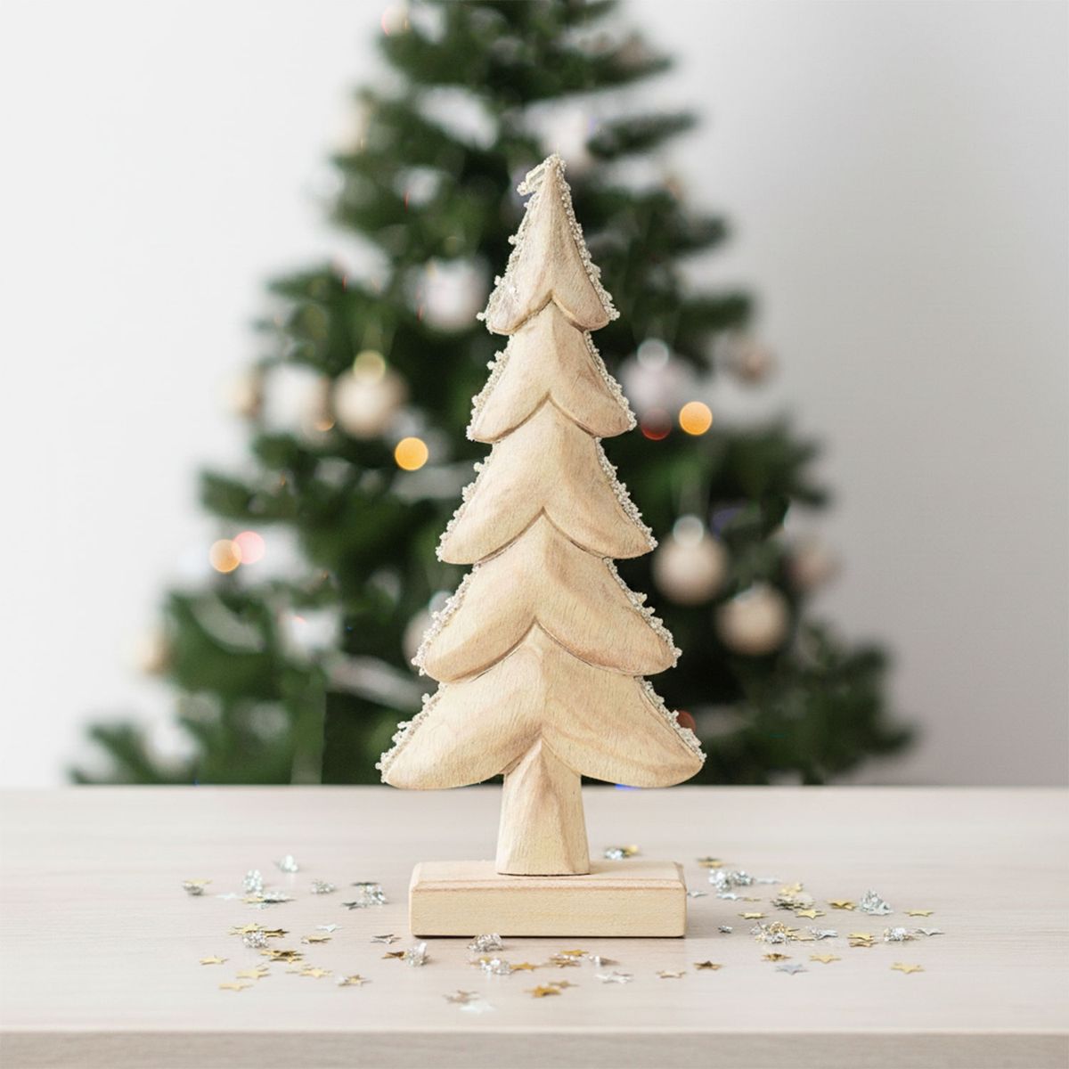 MICA - Adorno Árbol Navidad Madera Con Mostacillas 38 Cm Mica