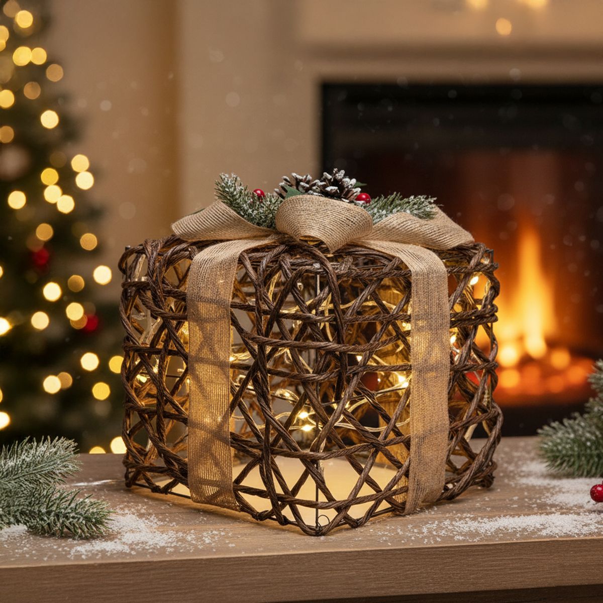 MICA - Adorno Regalo Navidad Con Luces Led 20X15 Cm Mica