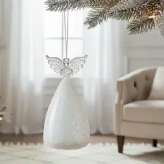 MICA - Ángel con Luces Led 17.5 cm de Vidrio Adorno Navidad Decoración