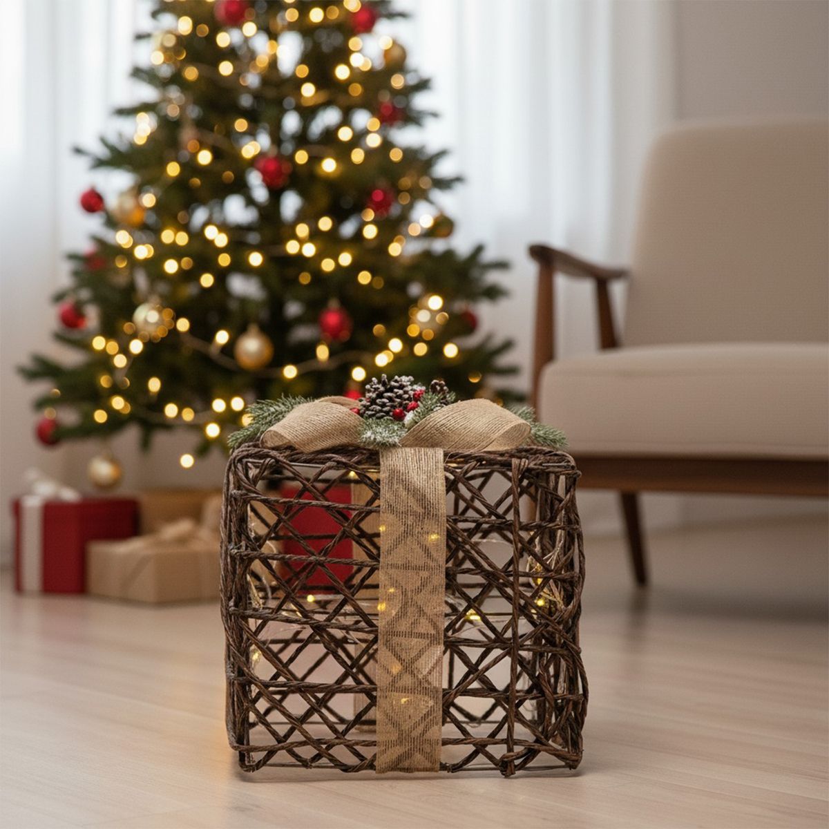 MICA - Adorno Regalo Navidad Con Luces Led 25X15 Cm Mica