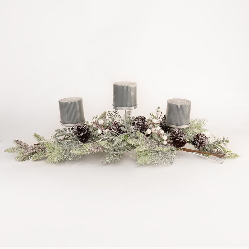 MICA - Centro De Mesa 3 Velas Blanco 60 Cm Mica