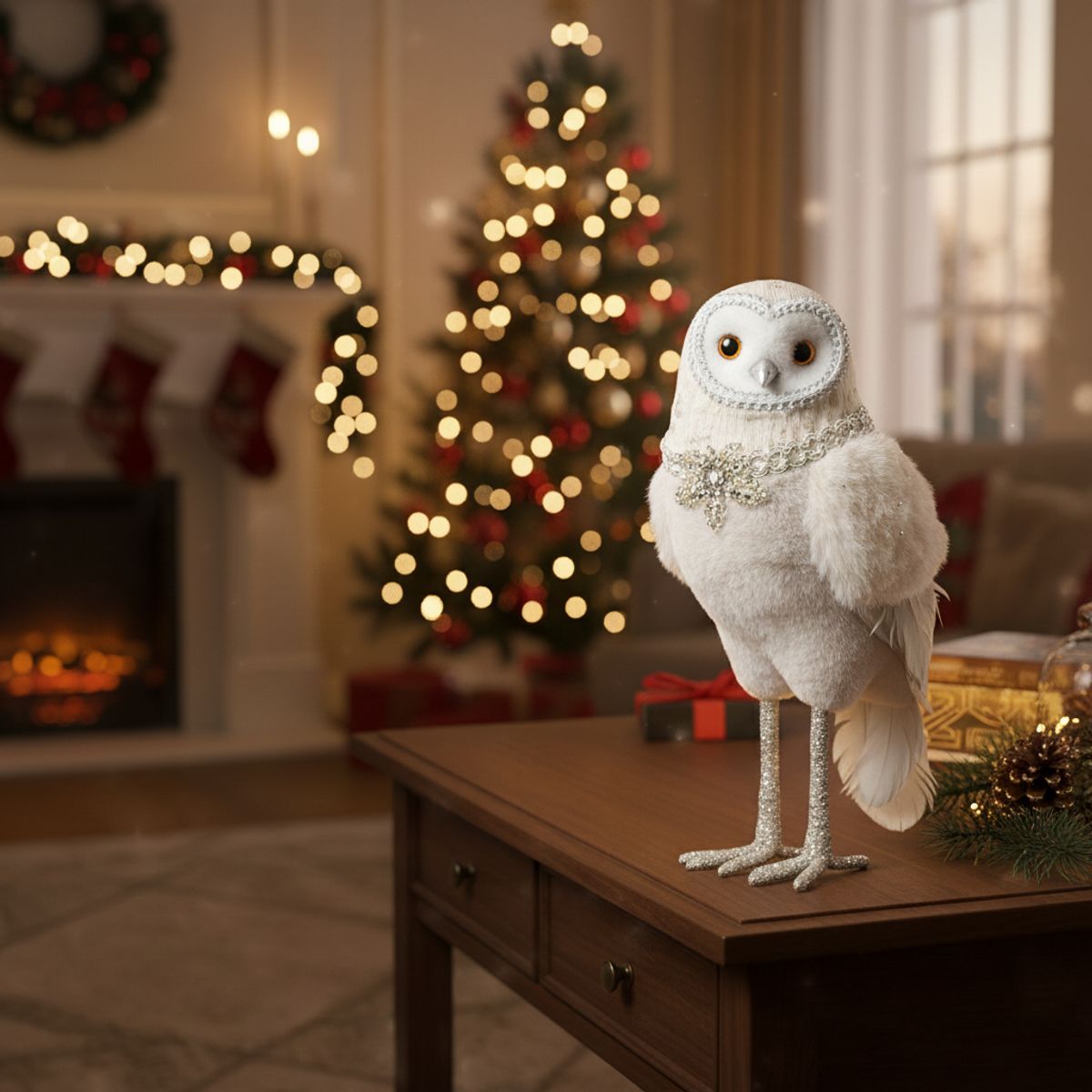 MICA - Adorno Búho Blanco Navidad 25 Cm Mica