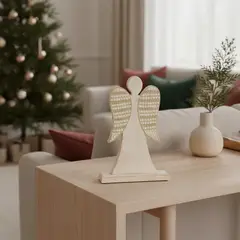 MICA - Adorno Ángel Blanco Mostacillas Doradas Navidad 25 Cm