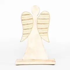 MICA - Adorno Ángel Blanco Mostacillas Doradas Navidad 25 Cm