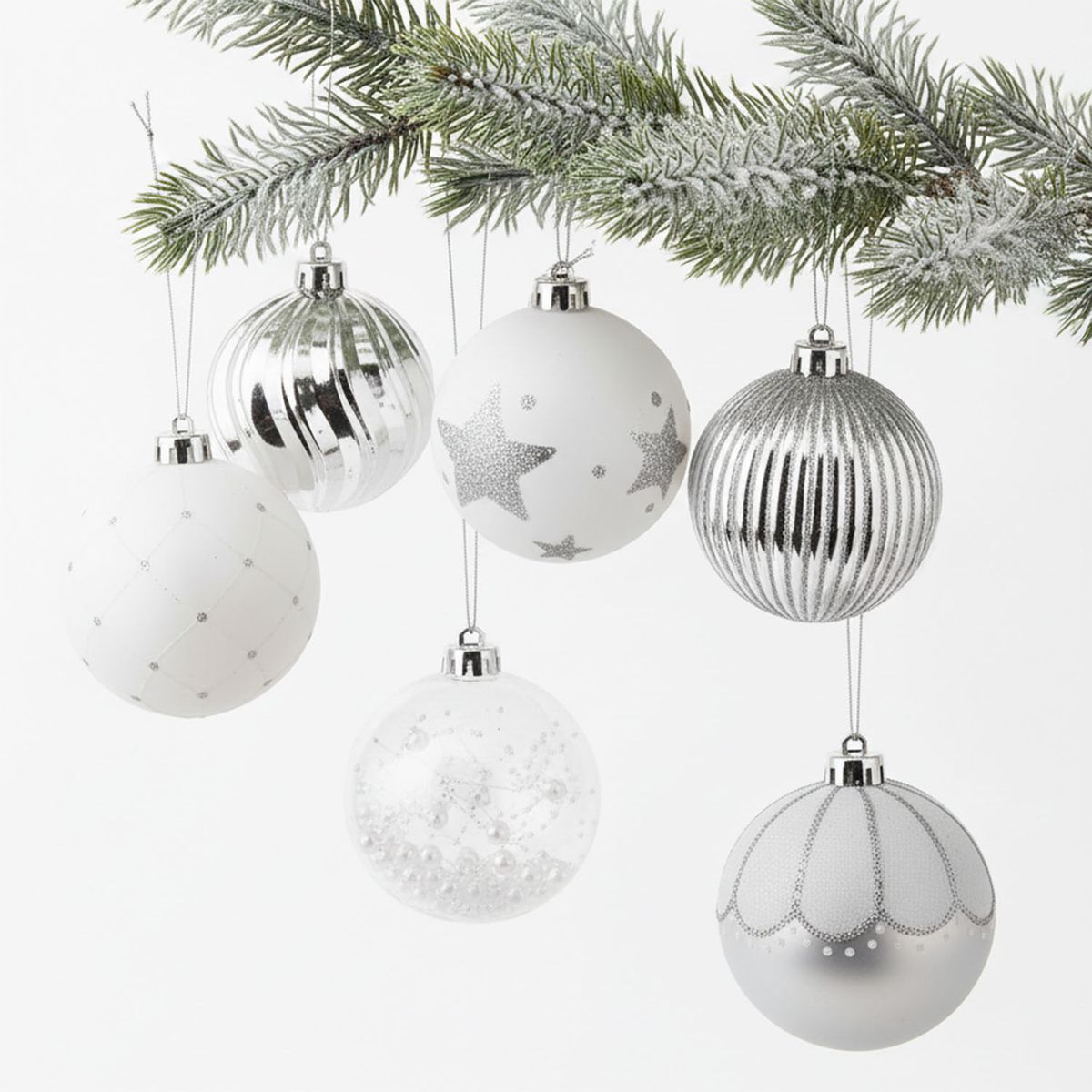 MICA - Set 6 Bolas Esferas Colgantes Blancas 8 Cm Para Árbol De Navidad Mica