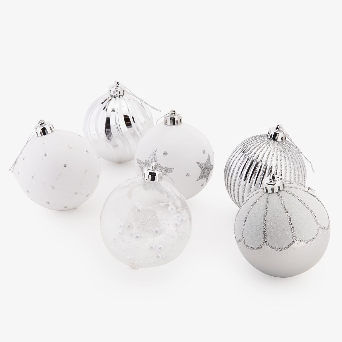 MICA - Set 6 Bolas Esferas Colgantes Blancas 8 Cm Para Árbol De Navidad Mica