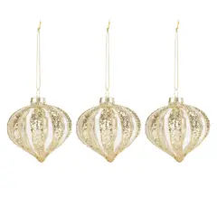 MICA - Set 3 Esferas Dorado Glitter 8 cm Bolas Colgantes Árbol Navidad Decoración