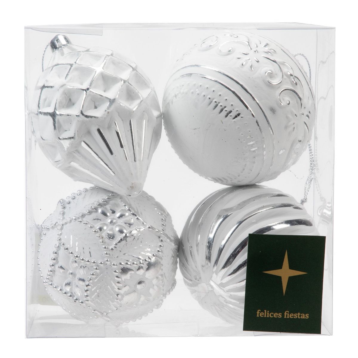 MICA - Set 4 Bolas Esferas Colgantes Para Árbol De Navidad Clear Blancas 8 Cm Mica