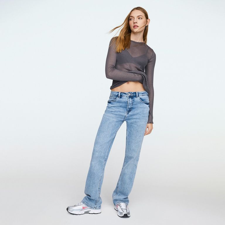 Jeans Straight Tiro Alto Mujer