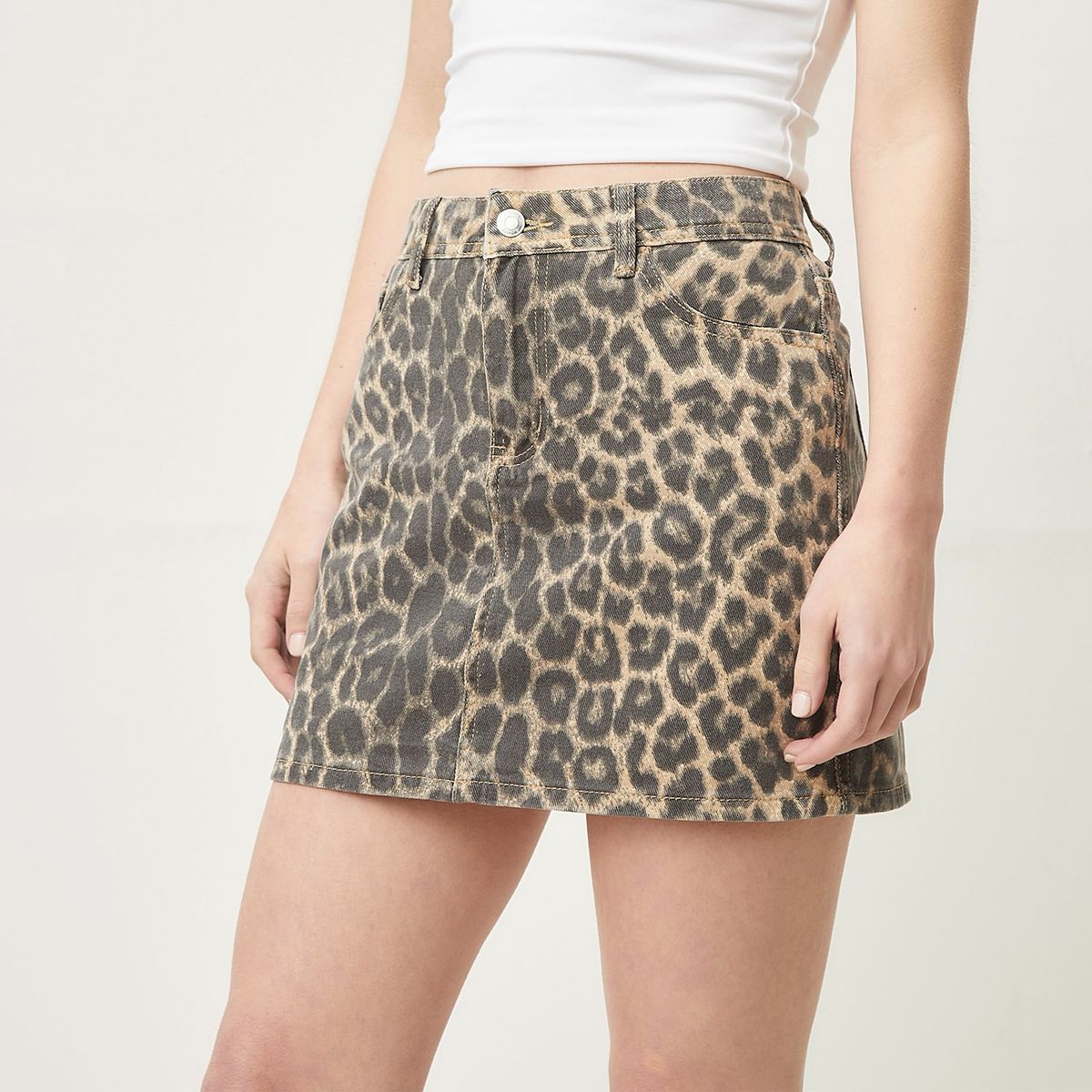 SYBILLA - Falda Mini Denim Mujer Estampado Animal Print Sybilla