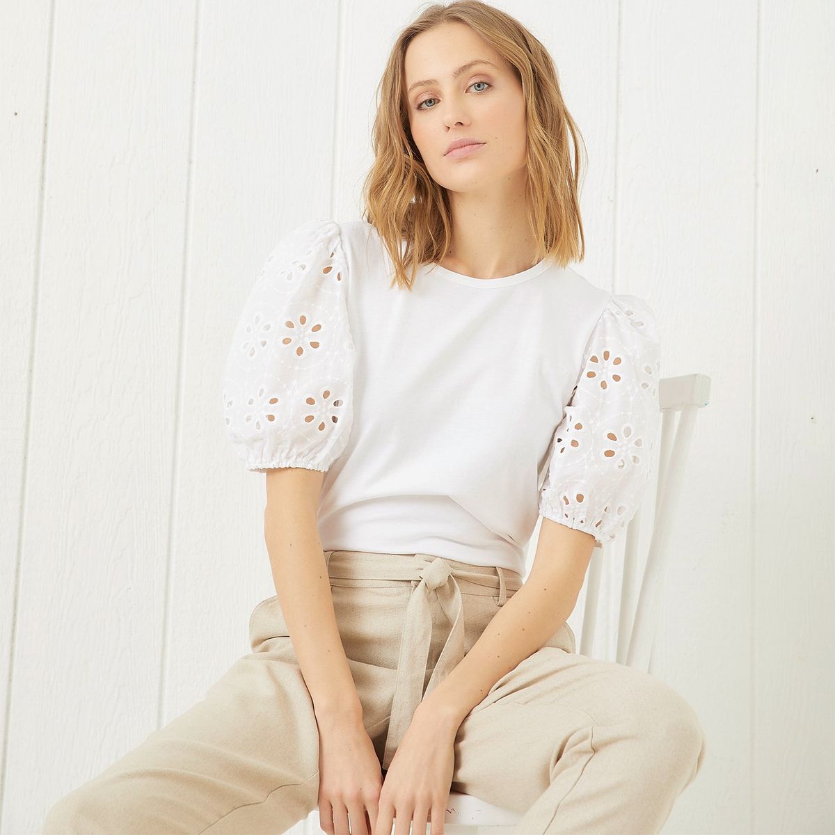 UNIVERSITY CLUB - Polera University Club Manga Globo 3/4 Algodón Mujer