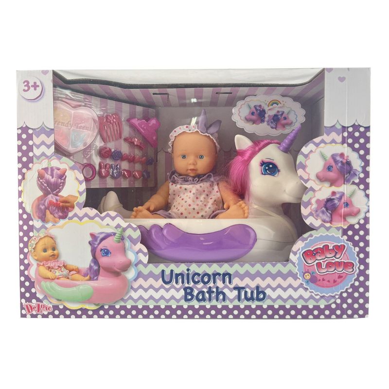 BABY LOVE - Muñeca Con Bañera Unicornio Baby Love