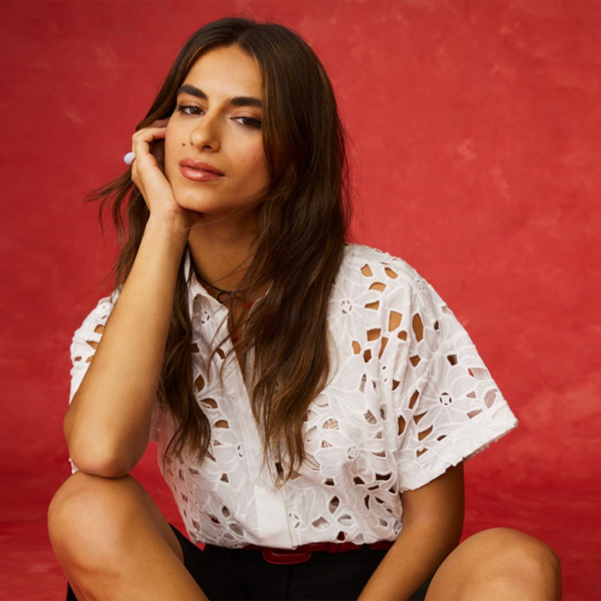 BASEMENT - Blusa Broderie Manga Corta Algodón Mujer Basement