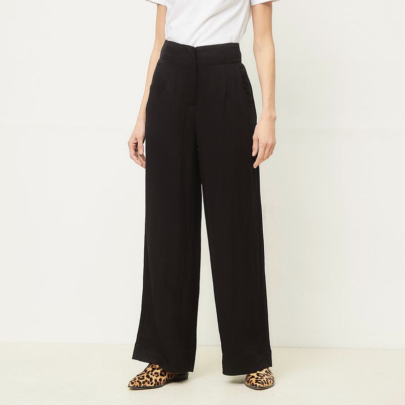 BASEMENT - Pantalón Wide Leg  Tiro Alto Lyocell Mujer Basement