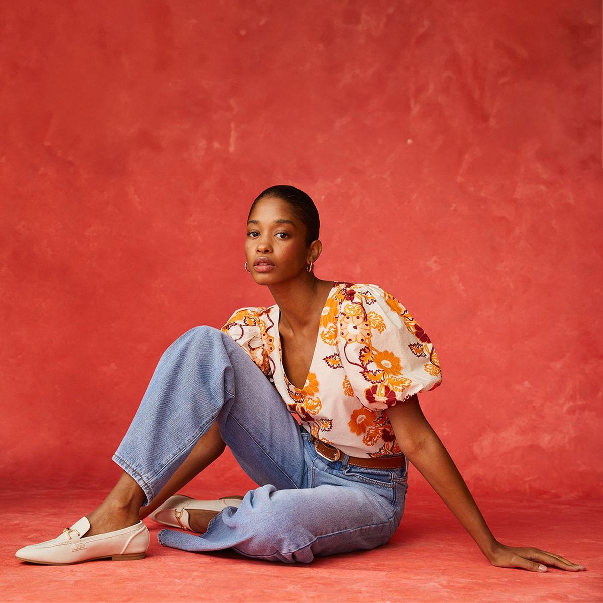 BASEMENT - Blusa Manga Corta Globo Lino Mujer Basement