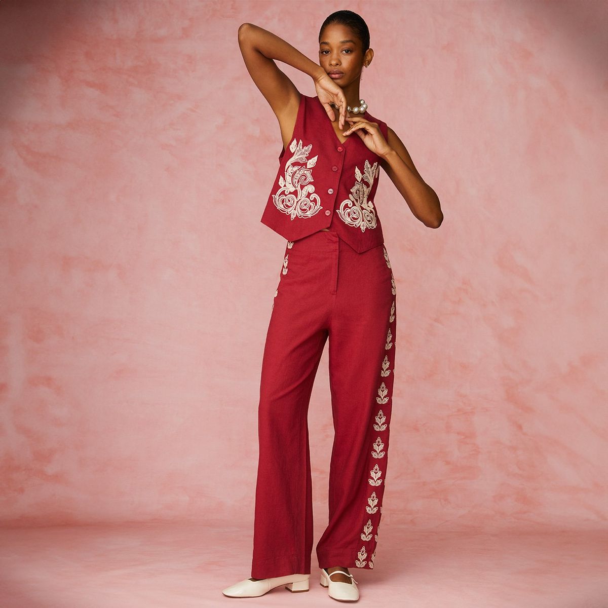 BASEMENT - Pantalón Wide Leg Tiro Alto Lino Mujer Basement