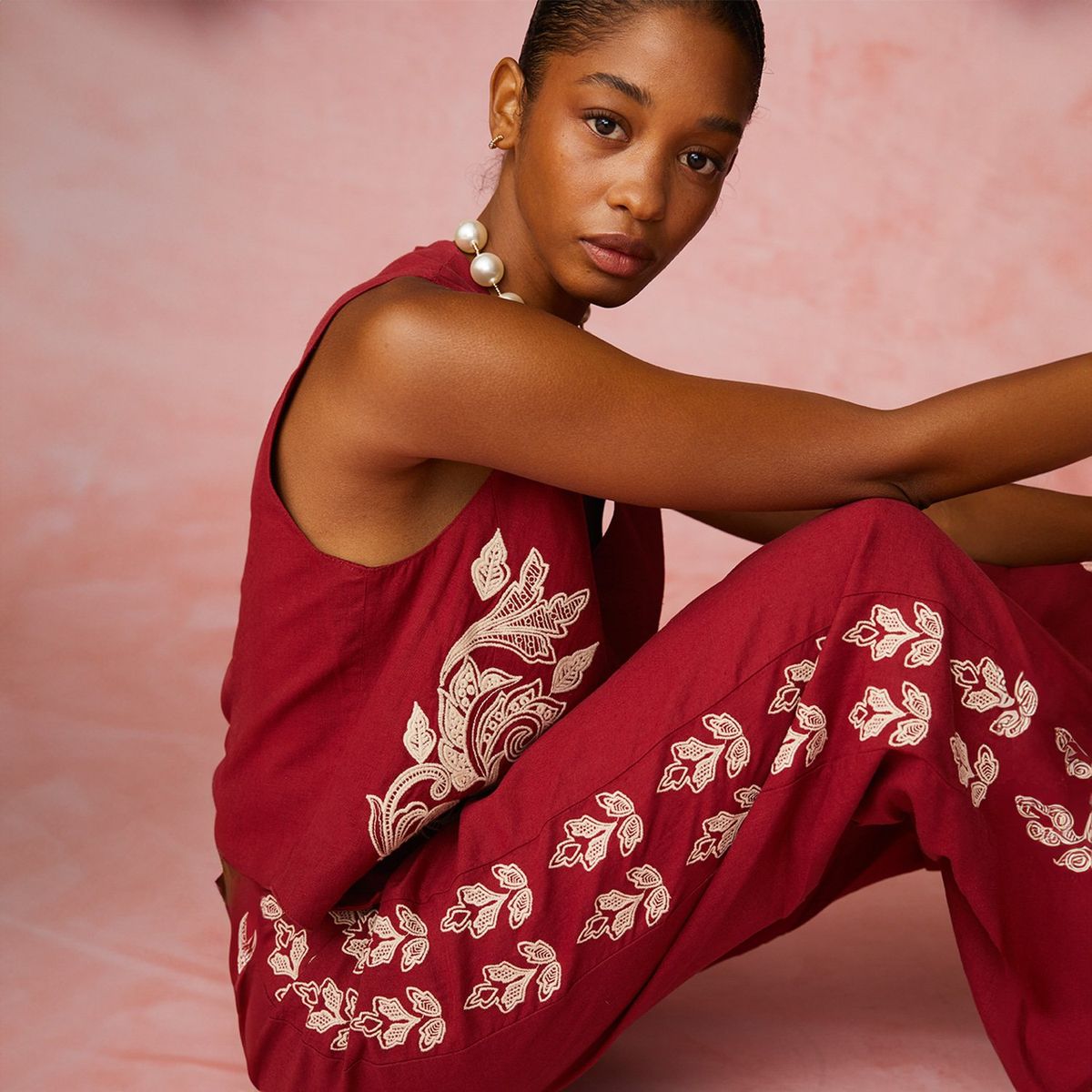 BASEMENT - Pantalón Wide Leg Tiro Alto Lino Mujer Basement