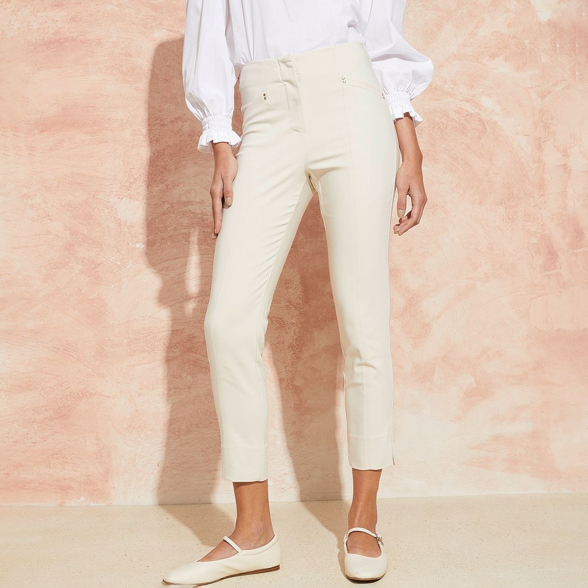 BASEMENT - Pantalón Sastre Slim Fit Tiro Alto Mujer Basement