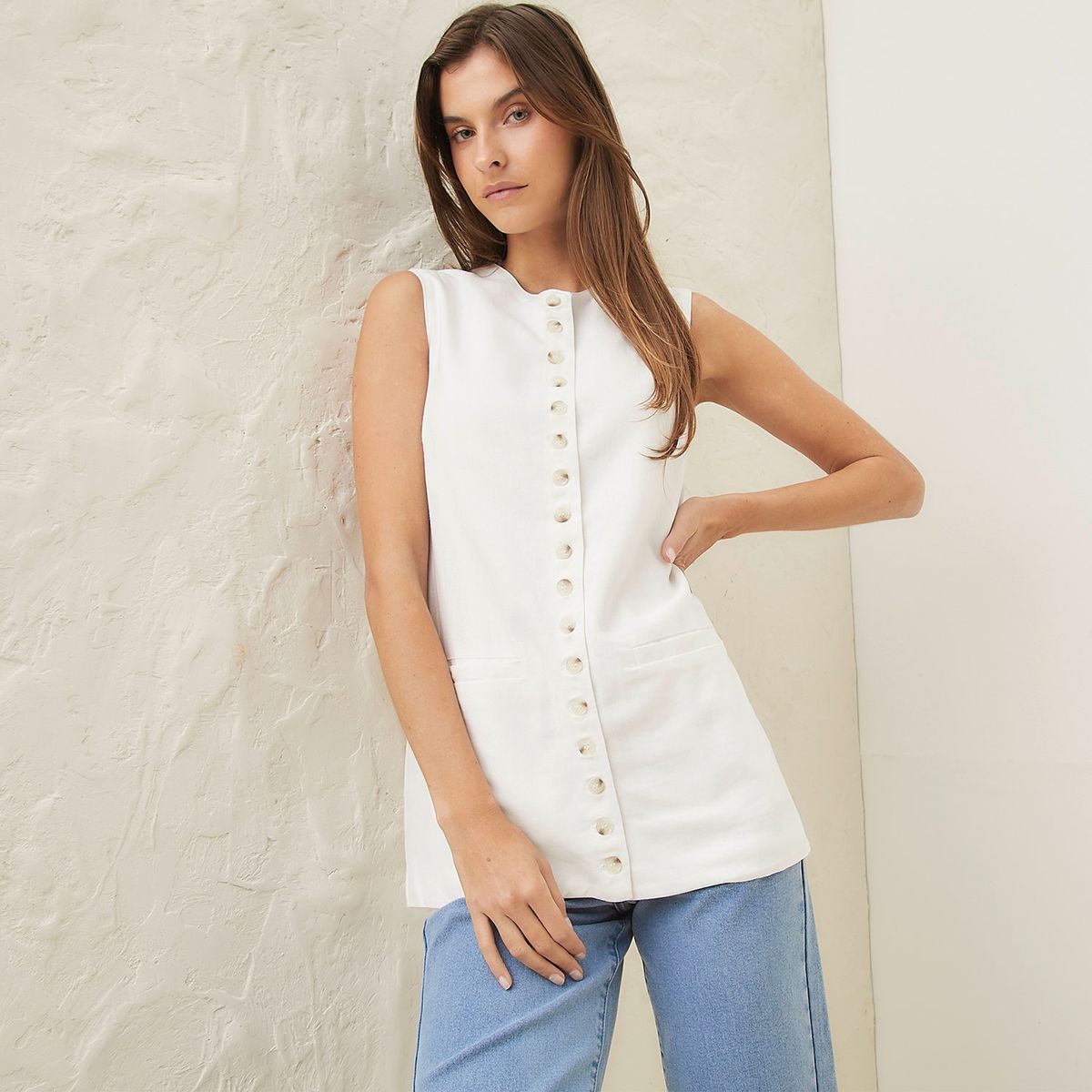 BASEMENT - Blazer Vest Lino Mujer Basement