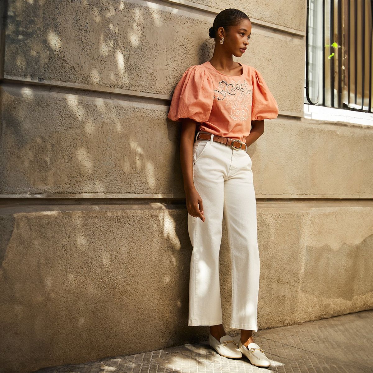 BASEMENT - Blusa Manga Corta Globo Lino Mujer Basement