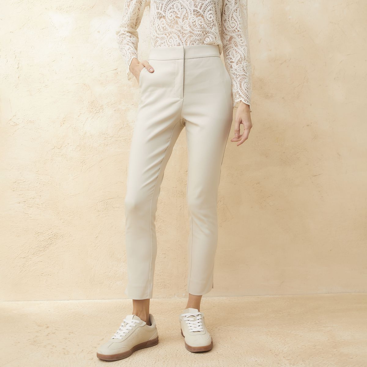 BASEMENT - Pantalón Straight Alto Basement Mujer Algodón