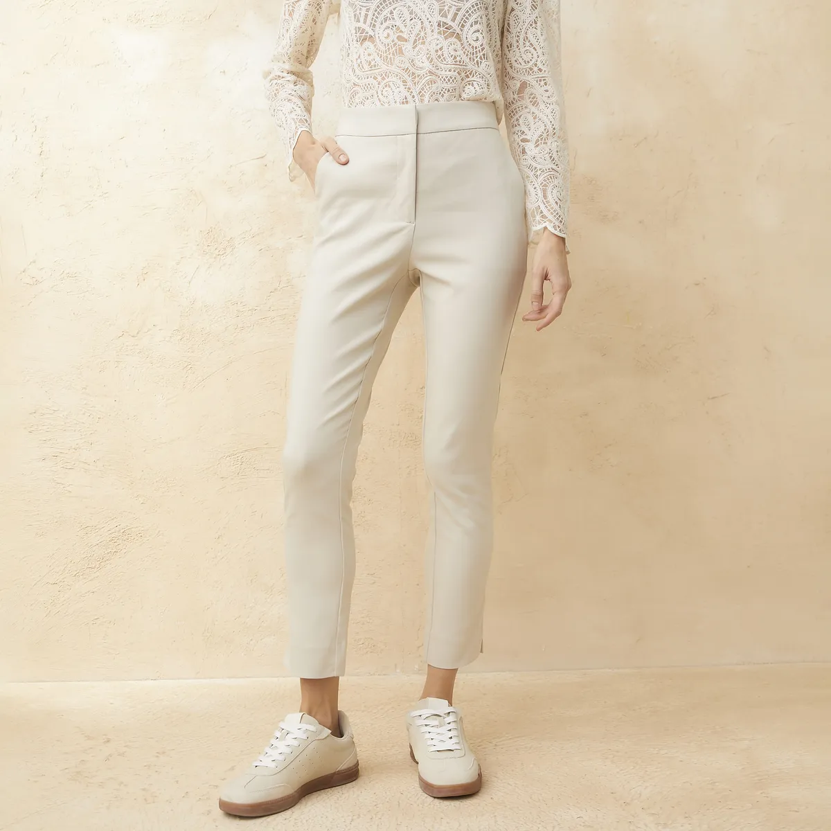 BASEMENT - Pantalón Straight Alto Basement Mujer Algodón