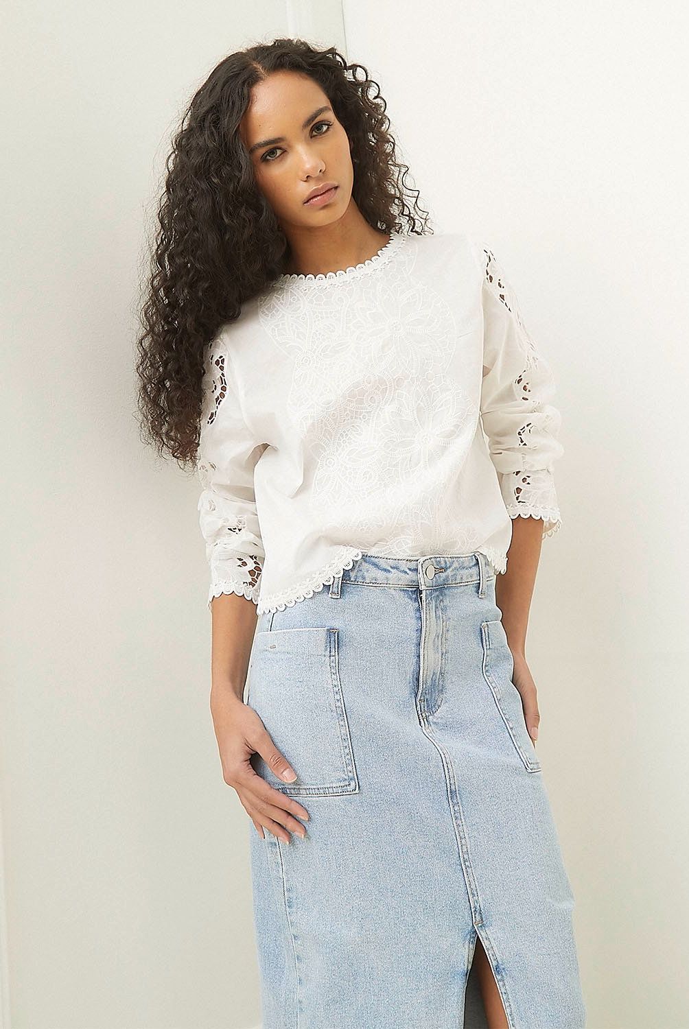 BASEMENT - Blusa Casual Mujer Manga larga Algodón
