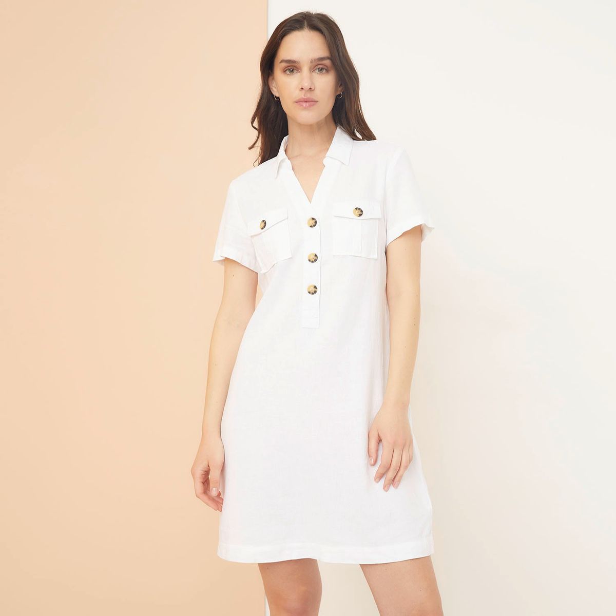 ELLE - Vestido Mini Lino Mujer Elle